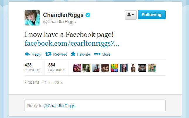 Chandler Riggs Facebook Page Officially Gets Started